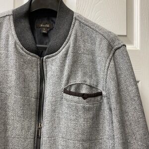 Tasso‎ Elba Men's Size XL Gray Herringbone Bomber Jacket Wool Blend